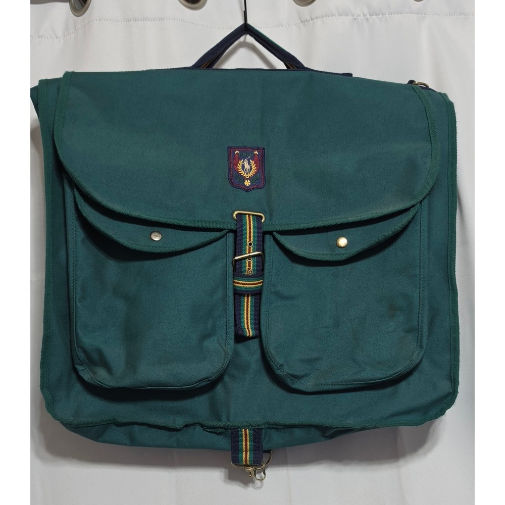VTG 80's Polo Ralph Lauren Canvas Garment Bag Green Crest Travel Suit Cover